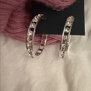 Elegant Silver Hoop Earrings with Crystal Accents